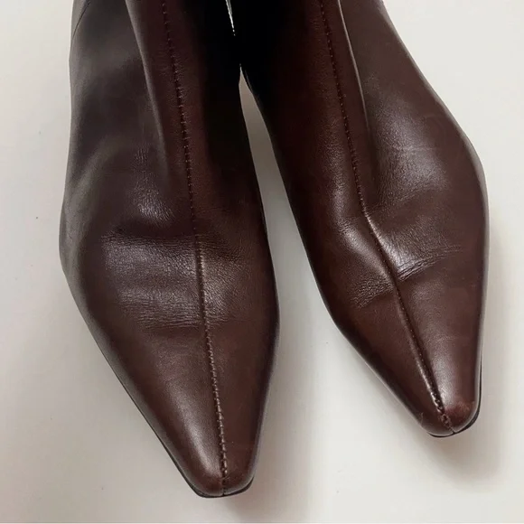 Anne Klein Leather Rich Brown Kitten Heeled Boots Chic Classy Workwear Preppy - Picture 14 of 16